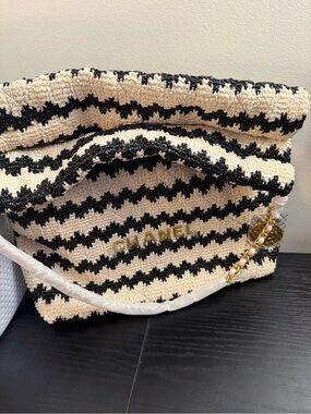 CHANEL Black & Cream Woven Chain-Accent Tote